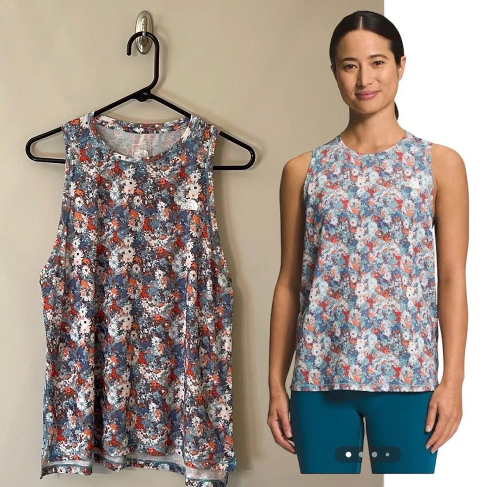 THE NORTH FACE Wander Slitback Womens Tank Top Reef Waters Wild Daisy Print Sz M